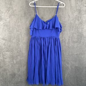 Boohoo Occasion Size 8 Blue Dress ruffles Pleats Empire Waist summer wedding